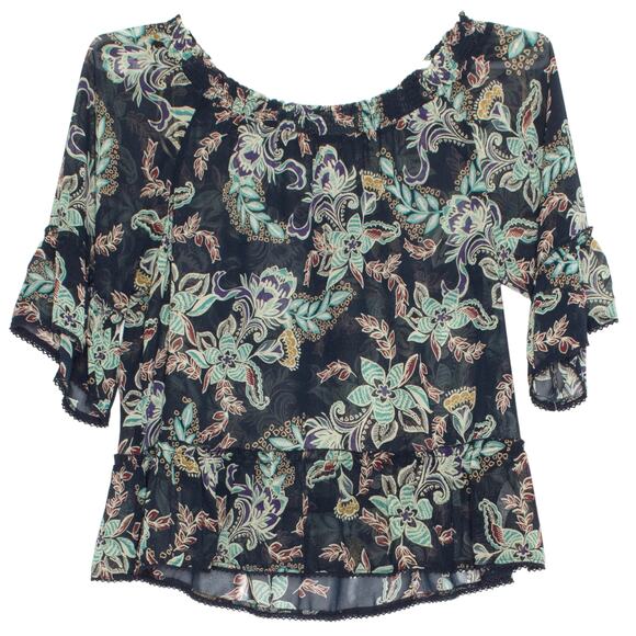 NWT Democracy Top Off Shoulder Floral Sheer Boho Fairy Whimsigoth Retro Size 1X - Picture 1 of 7